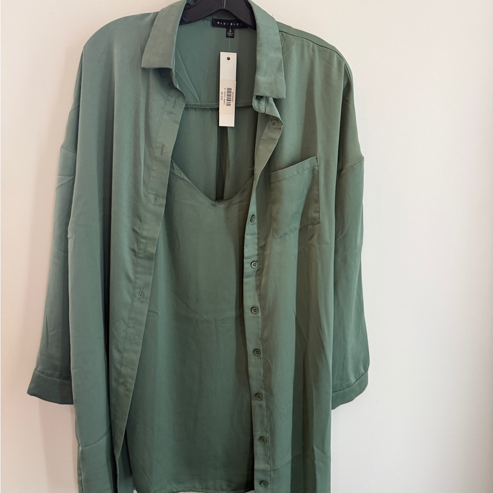 Green Button-Up Shirt and Slip Dress Set - NWT - small